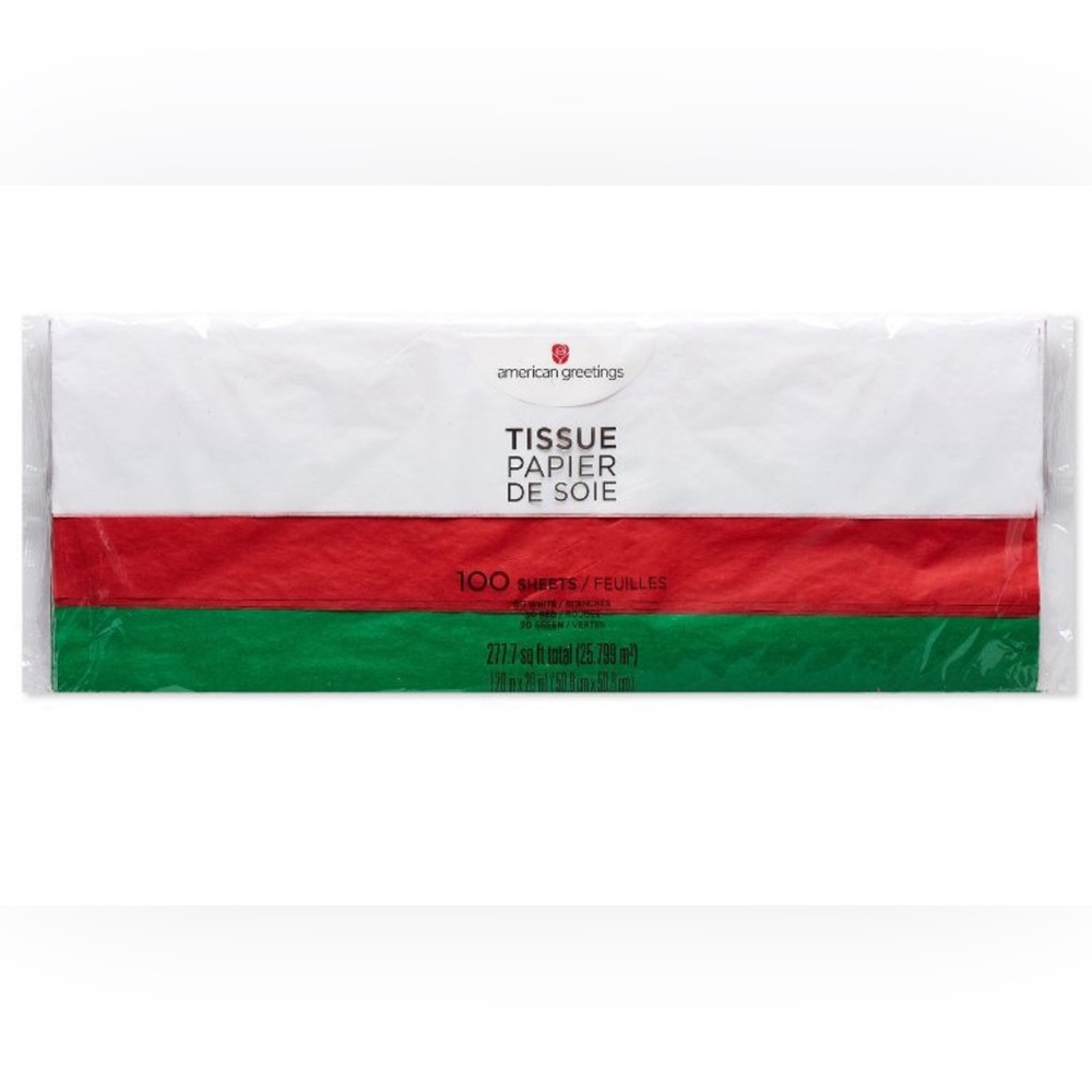 American Greetings 100 count red, white and green tissue paper NWT